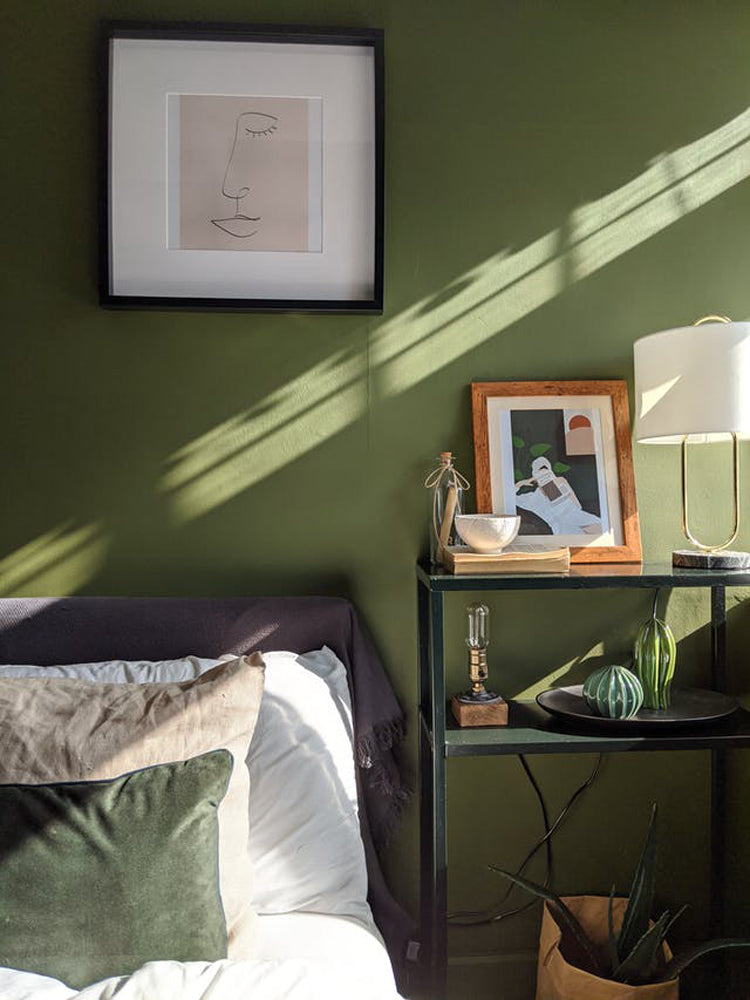 Bedroom painted in Lick Green 05 paint