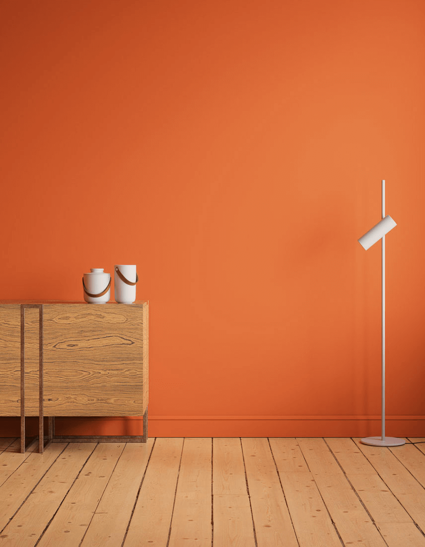 Hallway decorated in Lick Orange 01 paint shade