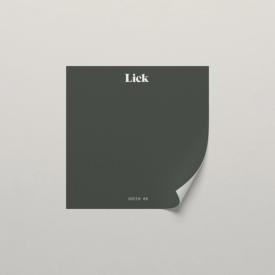 Lick peel and stick sample in Green 06 paint shade