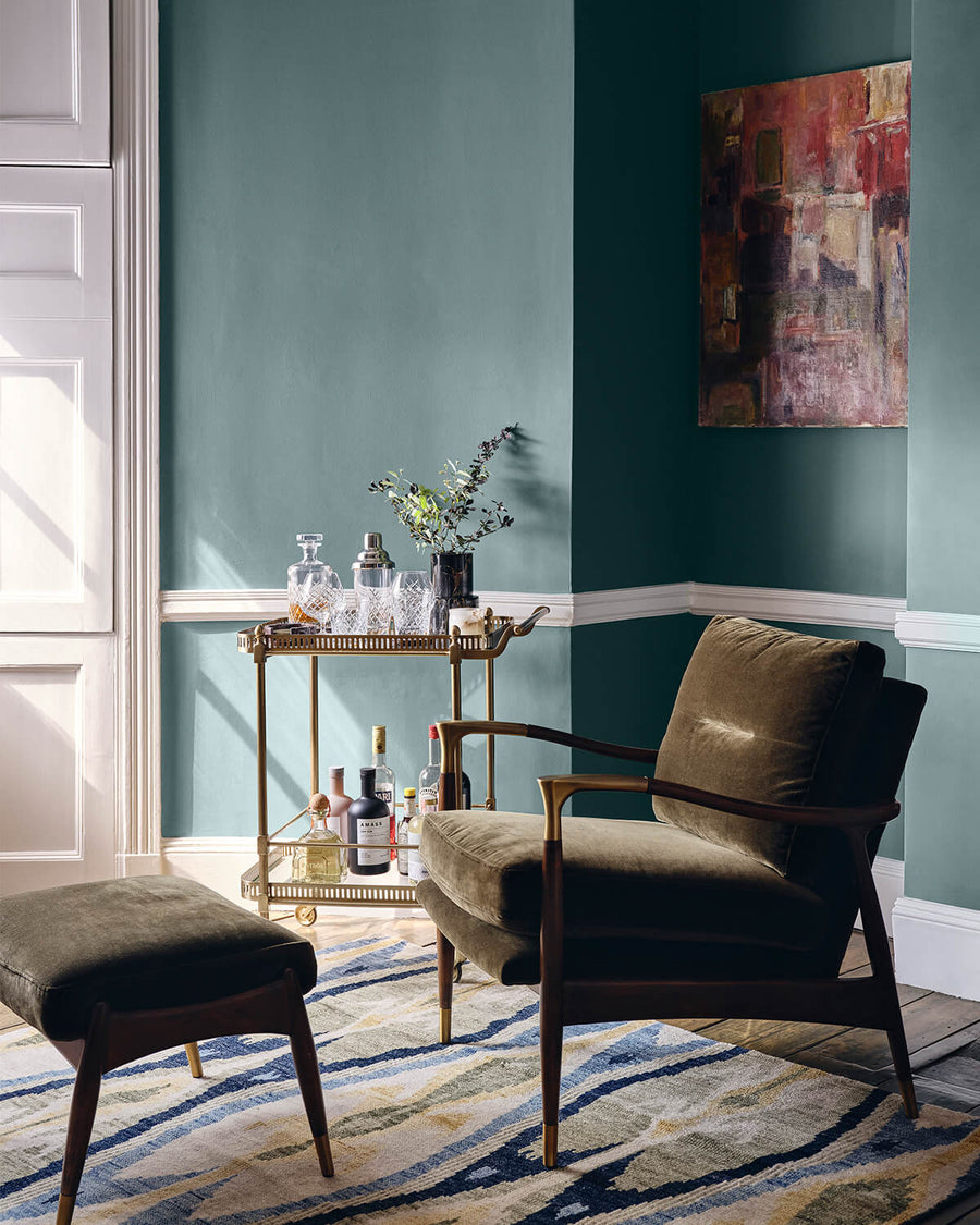 Living room decorated in Lick Teal 03 76 Dean Street paint shade