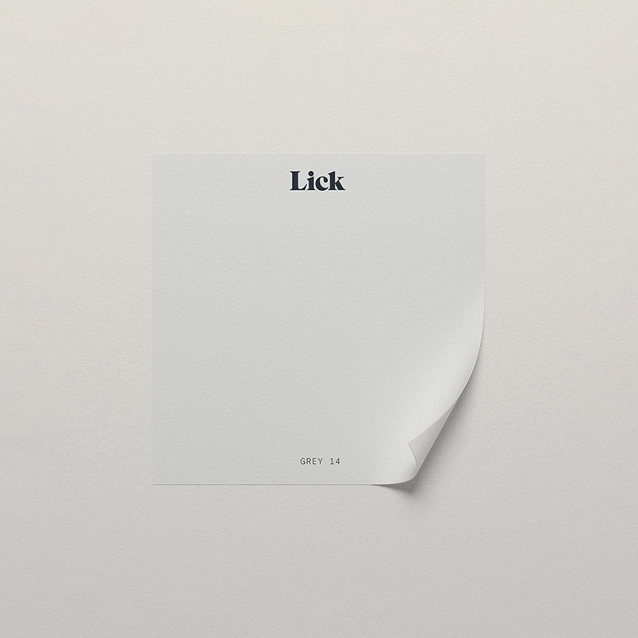 Lick peel and stick sample in Grey 14 paint shade