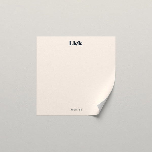 Lick peel and stick sample in White 06 paint shade