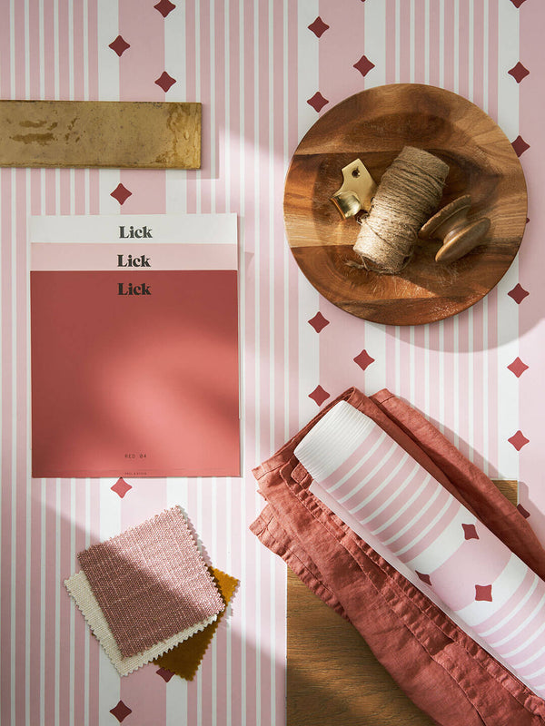 Moodboard using Diamond 01 wallpaper design, Lick paint samples and interior accessories