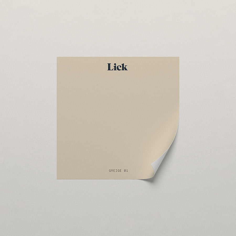 Lick peel and stick sample in Greige 01 paint shade