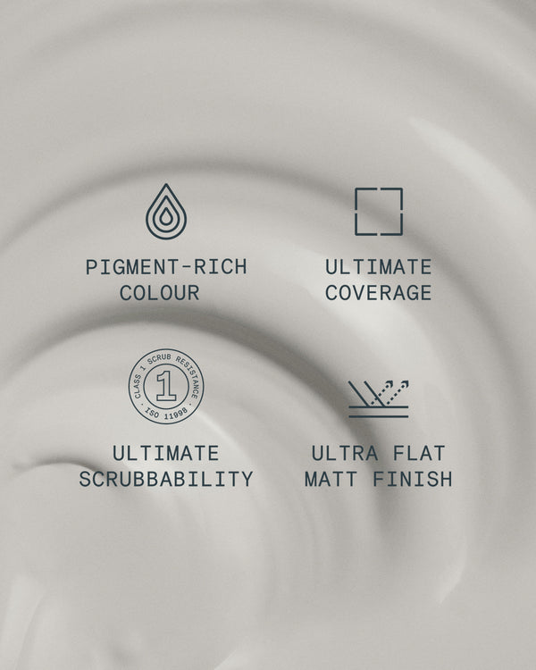 Supreme paint is ultra flat matt and pigment rich with ultimate coverage and scrubbability
