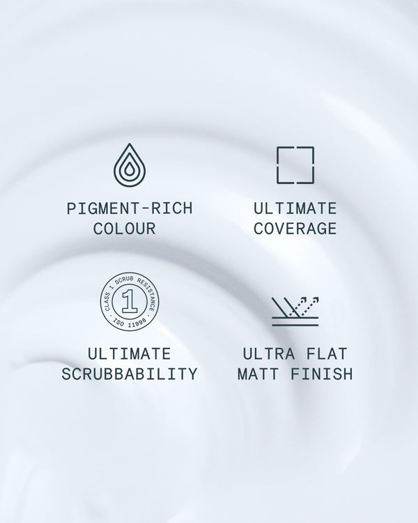 Supreme paint is ultra flat matt and pigment rich with ultimate coverage and scrubbability