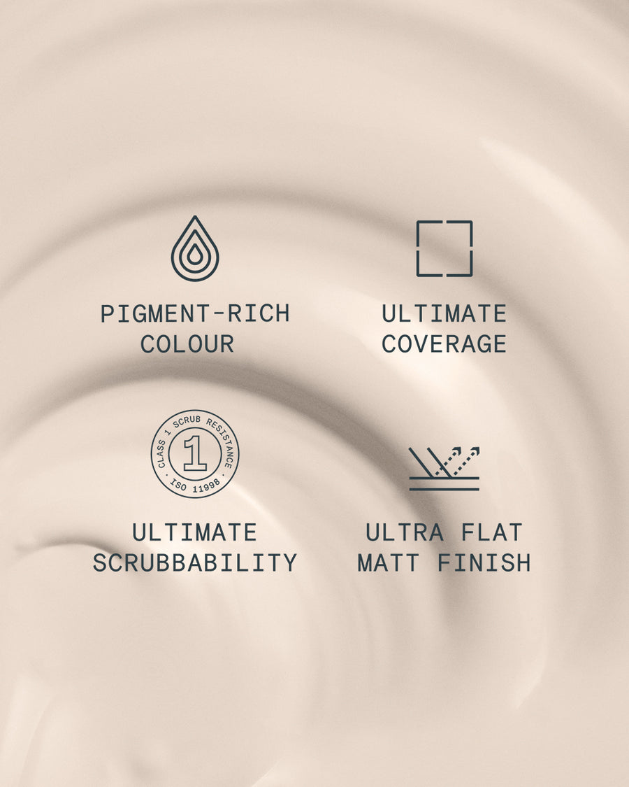 Supreme paint is ultra flat matt and pigment rich with ultimate coverage and scrubbability