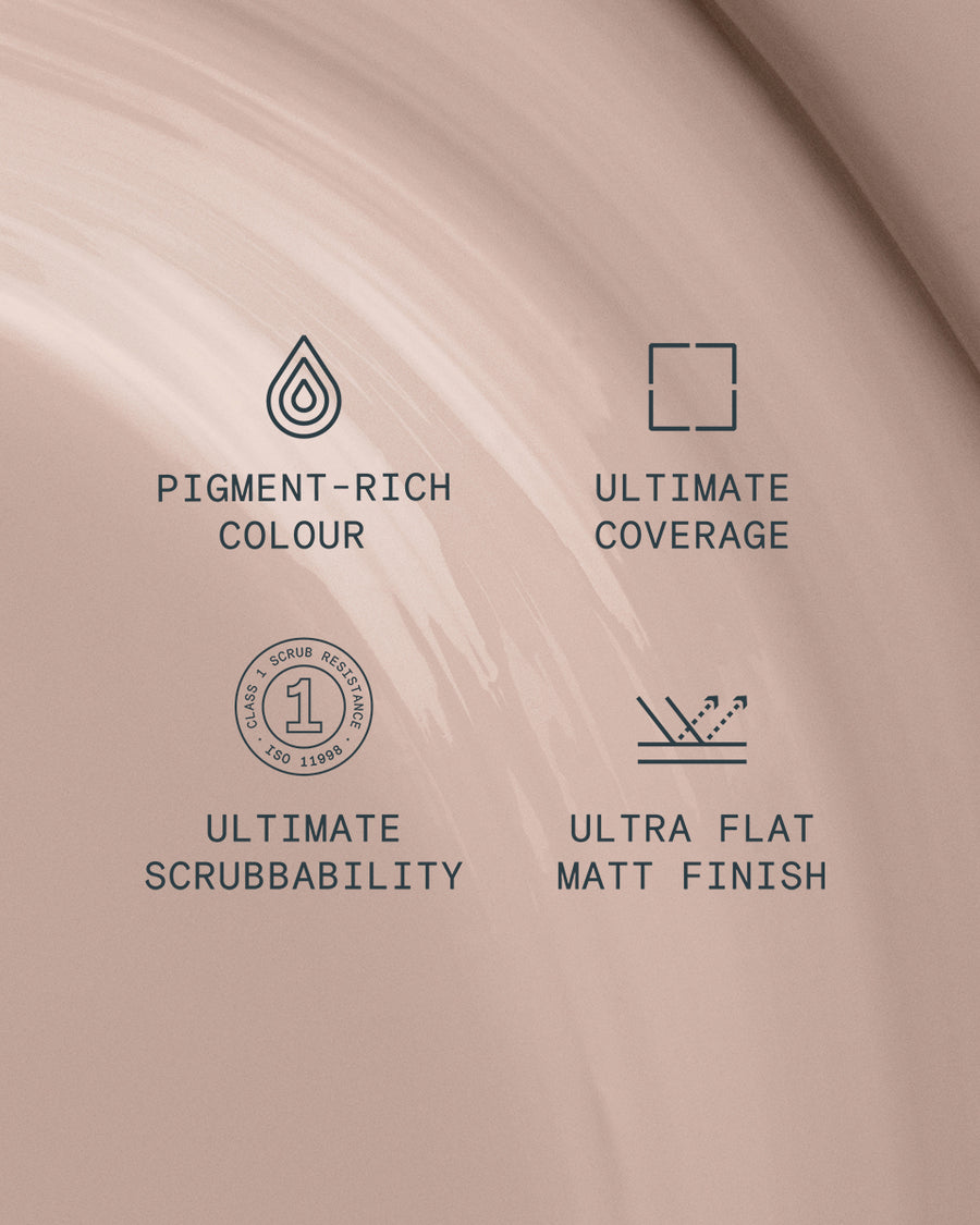 Supreme paint is ultra flat matt and pigment rich with ultimate coverage and scrubbability