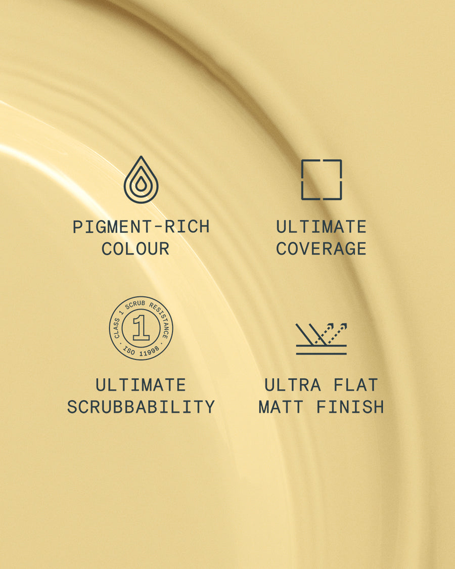 Supreme paint is ultra flat matt and pigment rich with ultimate coverage and scrubbability
