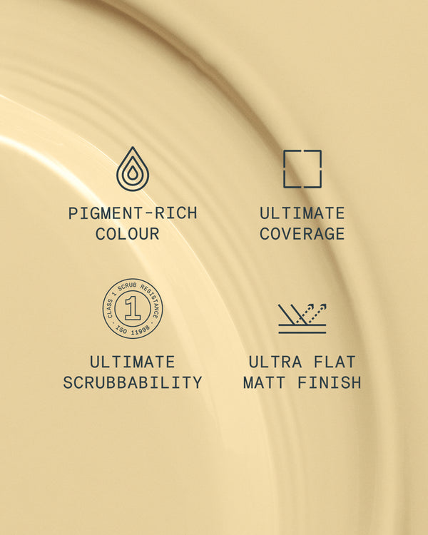 Supreme paint is ultra flat matt and pigment rich with ultimate coverage and scrubbability