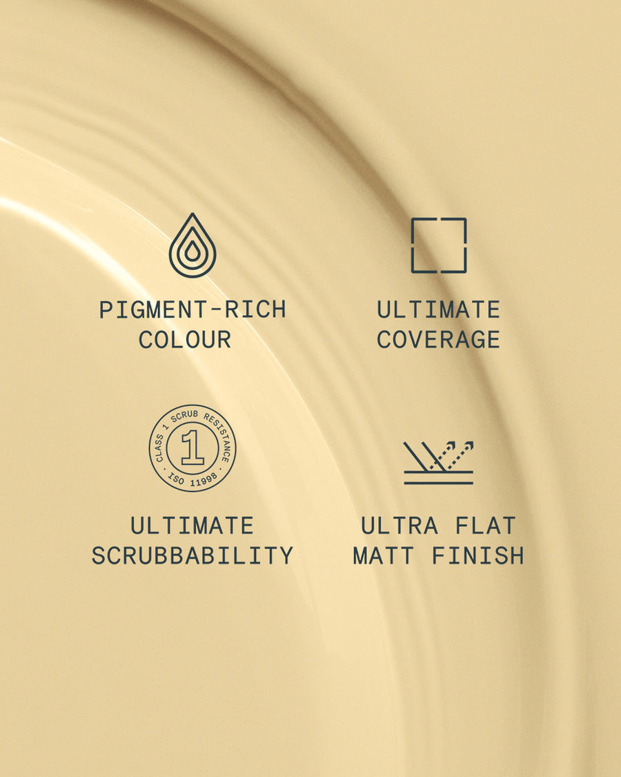 Supreme paint is ultra flat matt and pigment rich with ultimate coverage and scrubbability