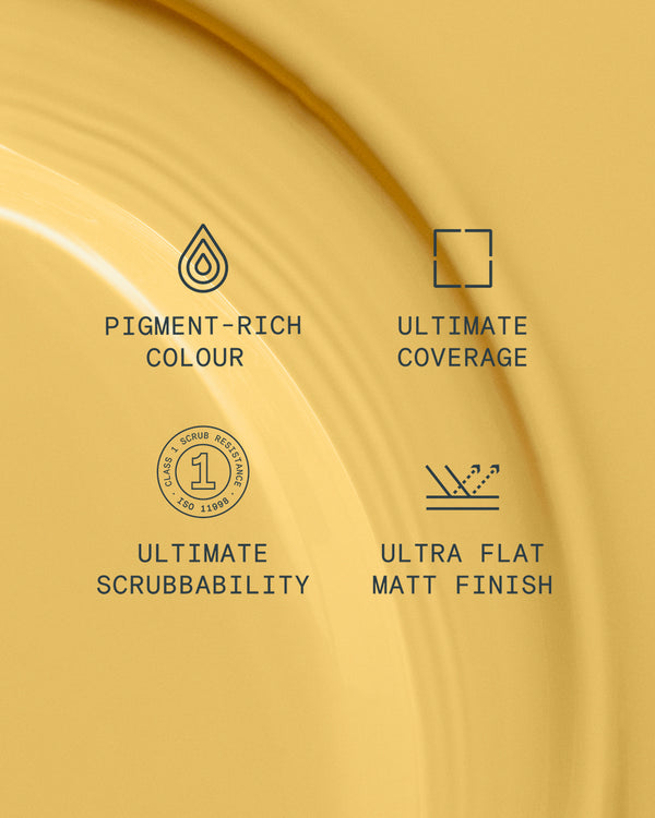 Supreme paint is ultra flat matt and pigment rich with ultimate coverage and scrubbability