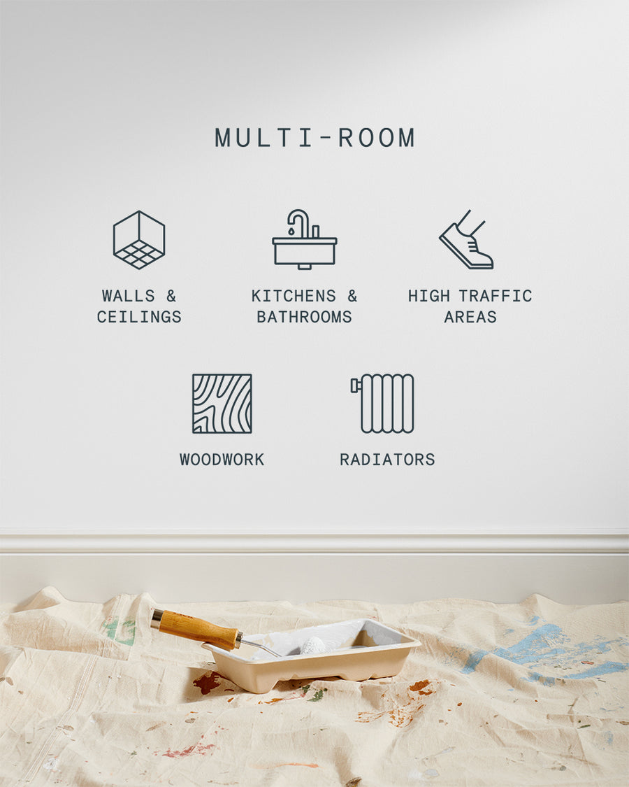 Supreme paint is suitable for walls and ceilings, kitchens and bathrooms, high traffic areas, woodwork and radiators
