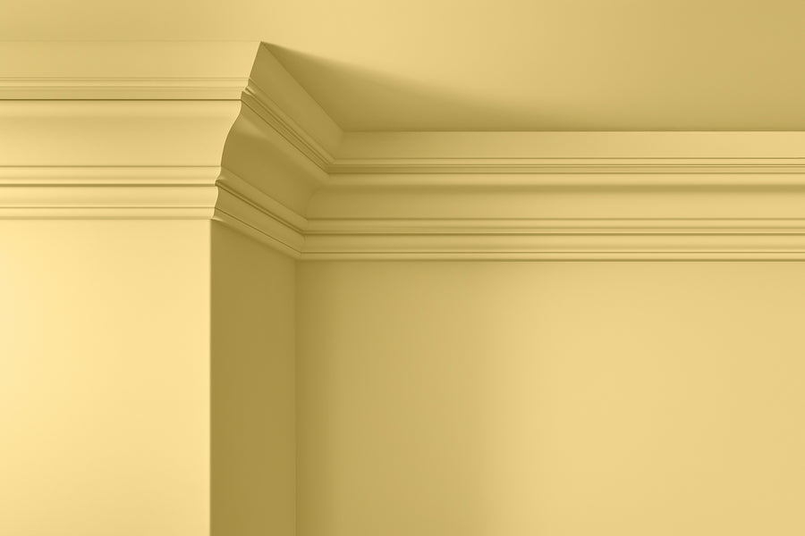 Walls, ceilings and coving painted in Lick Yellow 08