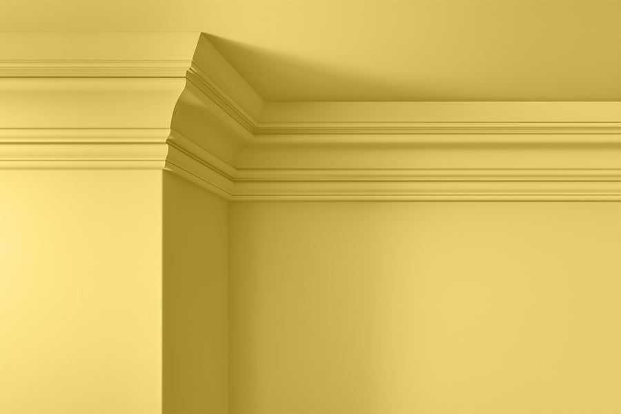 Walls, ceilings and coving painted in Lick Yellow 06