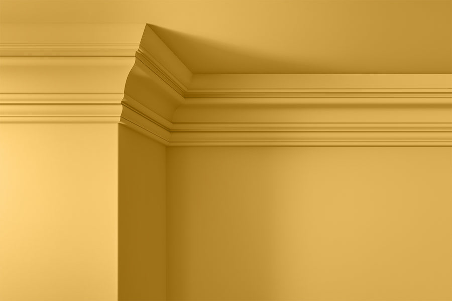Walls, ceilings and coving painted in Lick Yellow 03