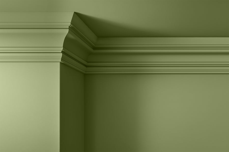 Walls, ceilings and coving painted in Lick Green 18
