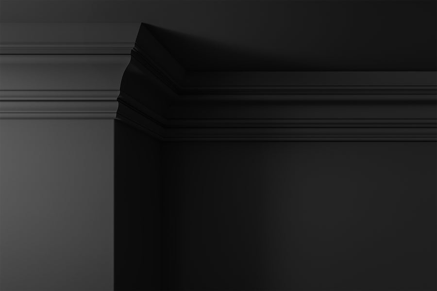 Walls, ceilings and coving painted in Lick Black 02