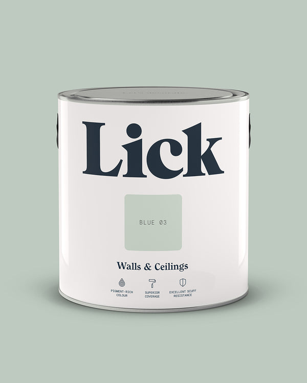 Close up of Lick tin in Blue 03 paint shade