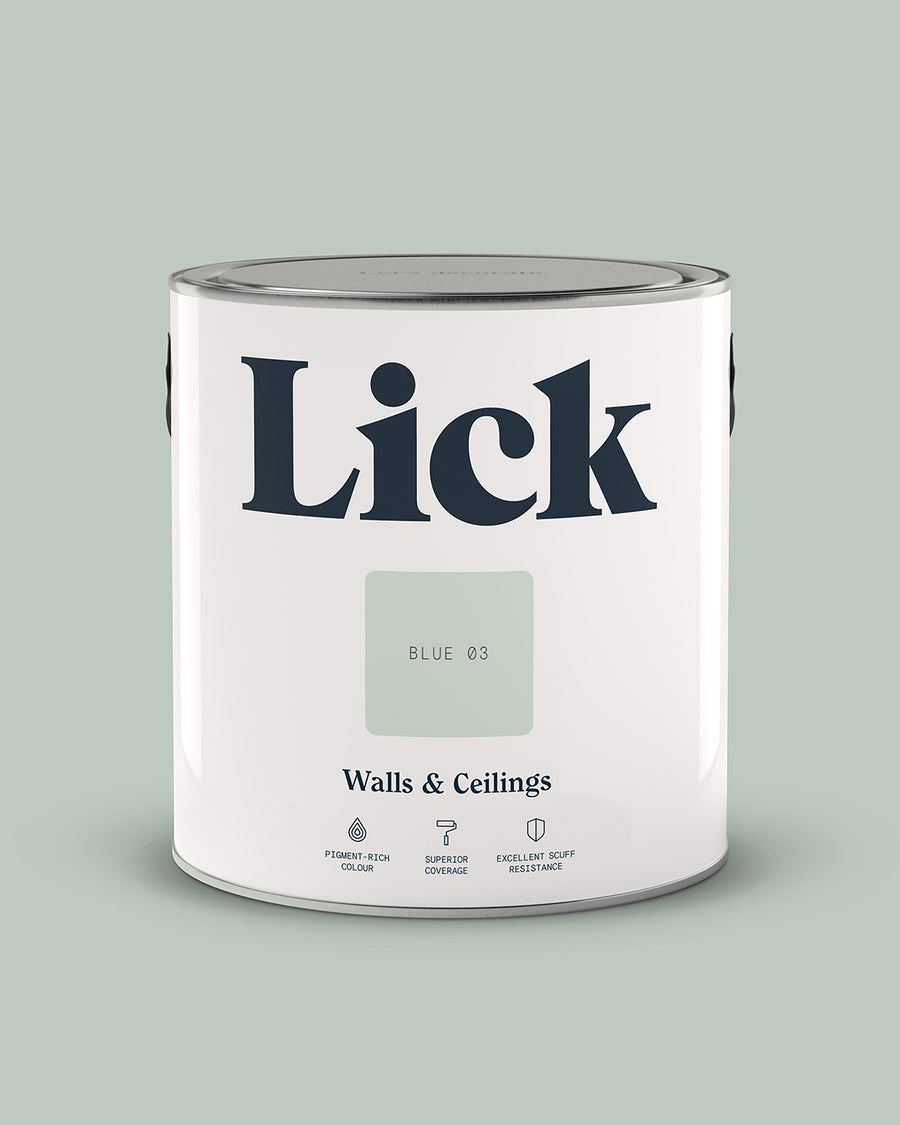 Close up of Lick tin in Blue 03 paint shade