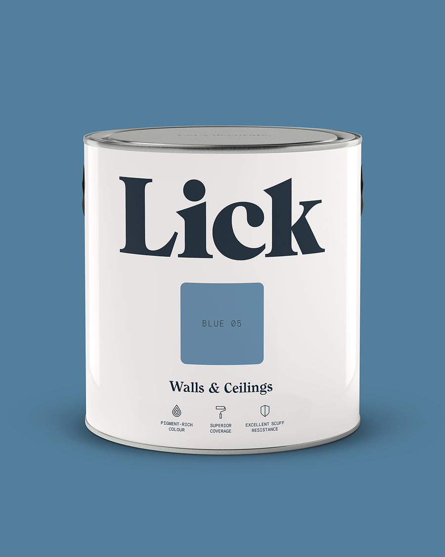 Close up of Lick tin in Blue 05 paint shade