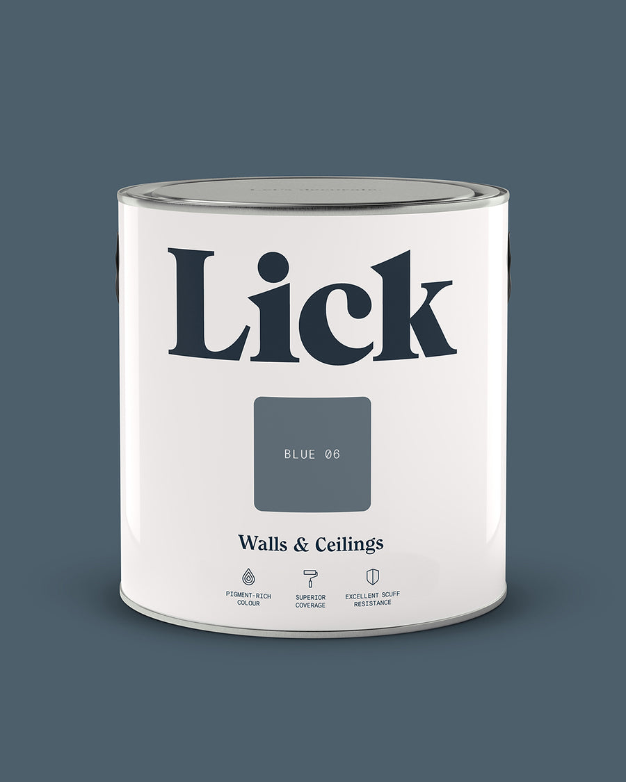 Close up of Lick tin in Blue 06 paint shade