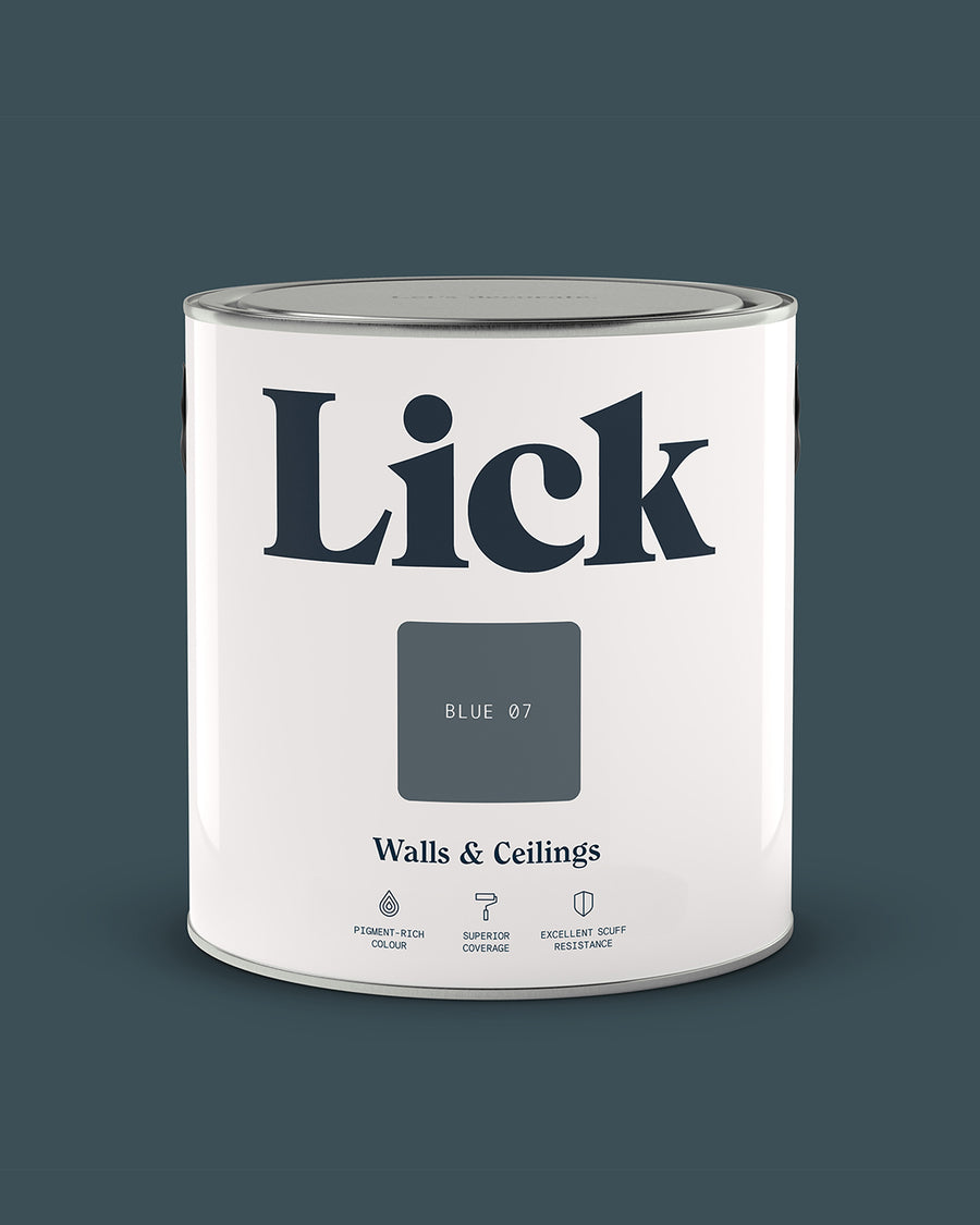 Close up of Lick tin in Blue 07 paint shade