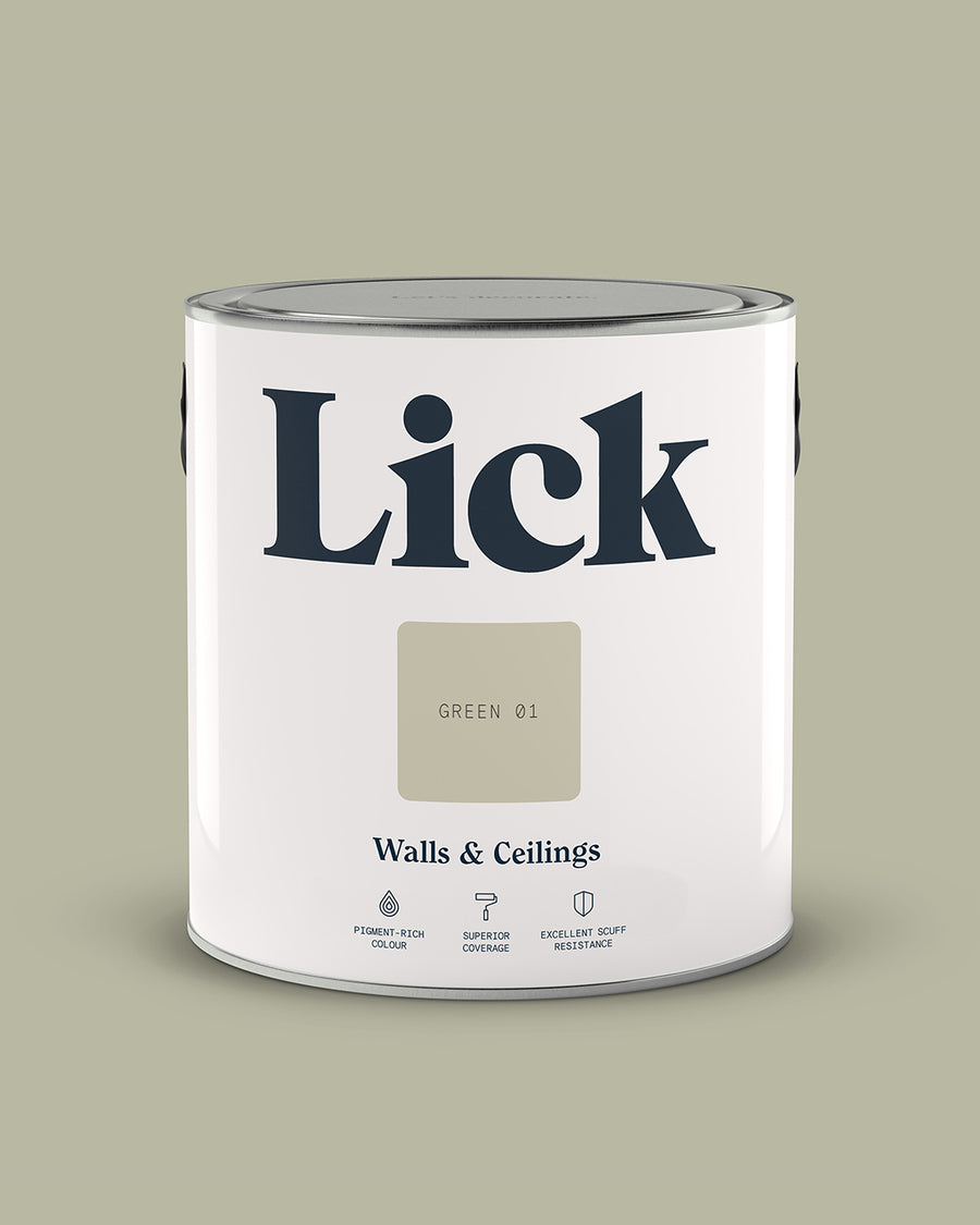 Close up of Lick tin in Green 01 paint shade