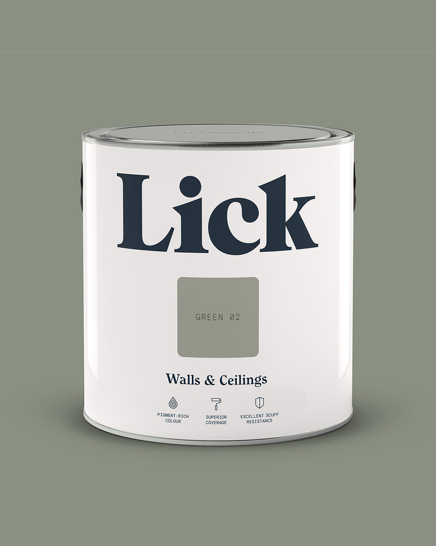 Close up of Lick tin in Green 02 paint shade