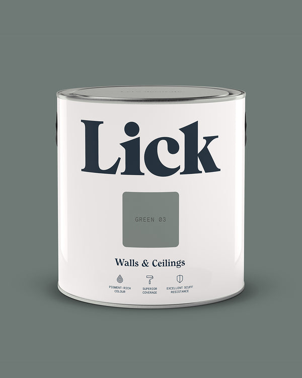 Close up of Lick tin in Green 03 paint shade