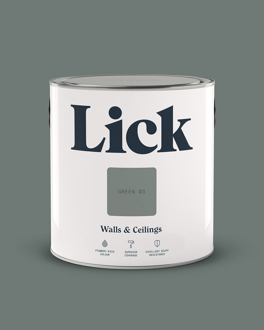 Close up of Lick tin in Green 03 paint shade