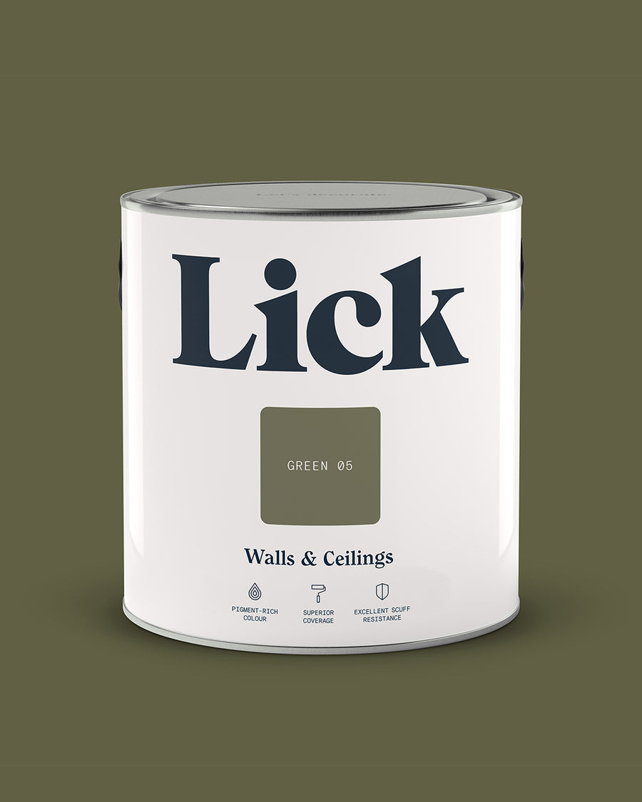 Close up of Lick tin in Green 05 Rome House paint shade