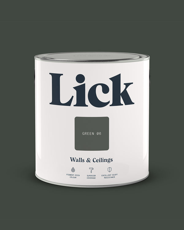 Close up of Lick tin in Green 06 paint shade
