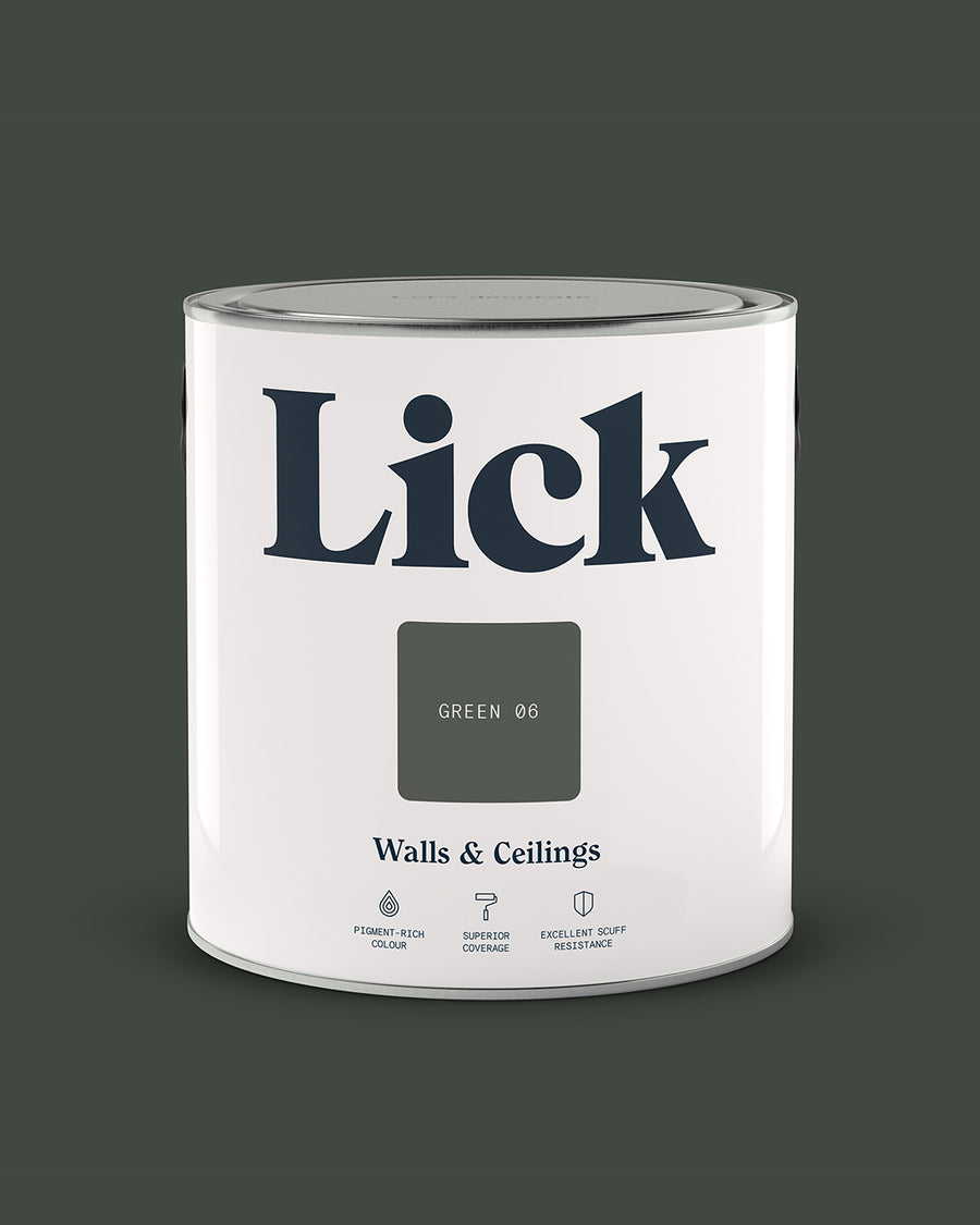 Close up of Lick tin in Green 06 paint shade