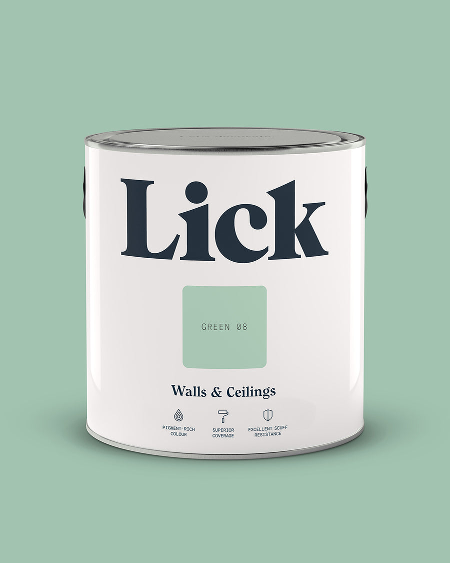 Close up of Lick tin in Green 08 paint shade
