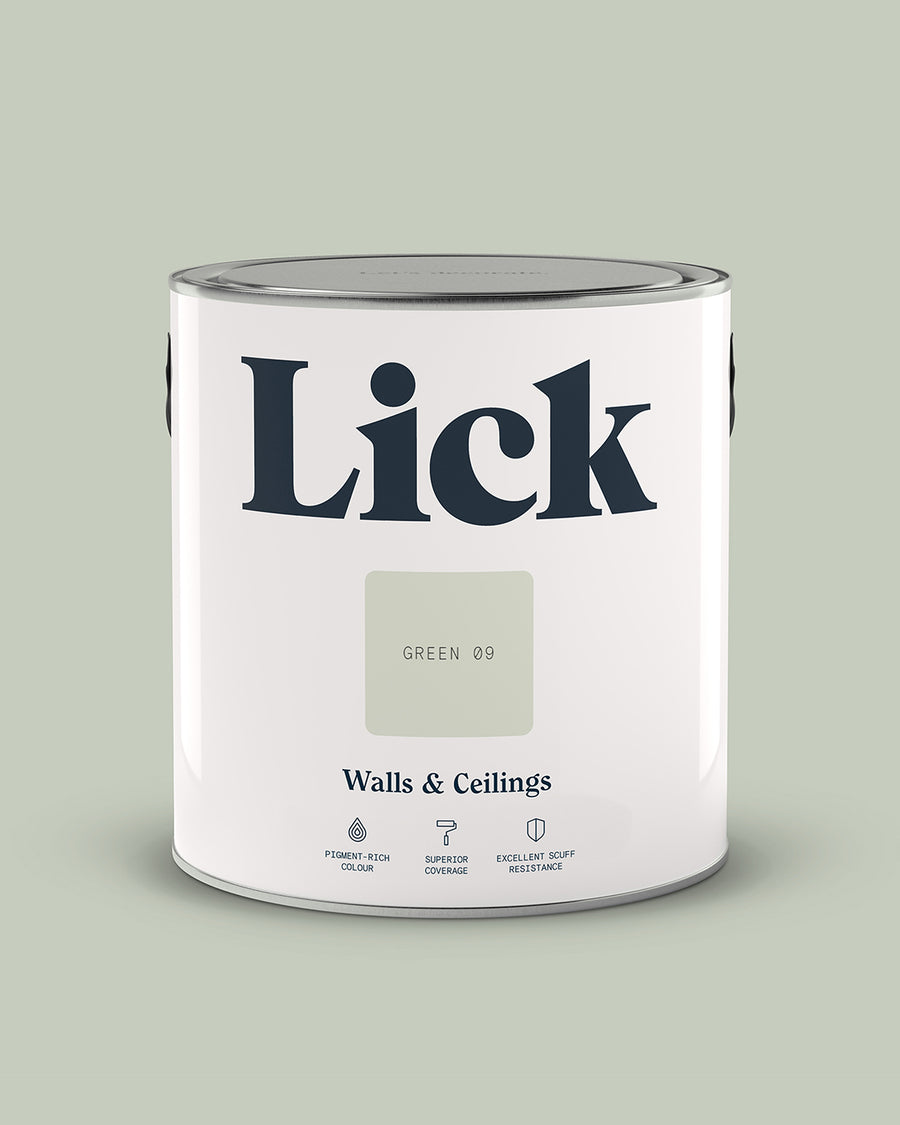 Close up of Lick tin in Green 09 paint shade