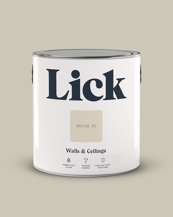 Close up of Lick tin in Greige 02 paint shade