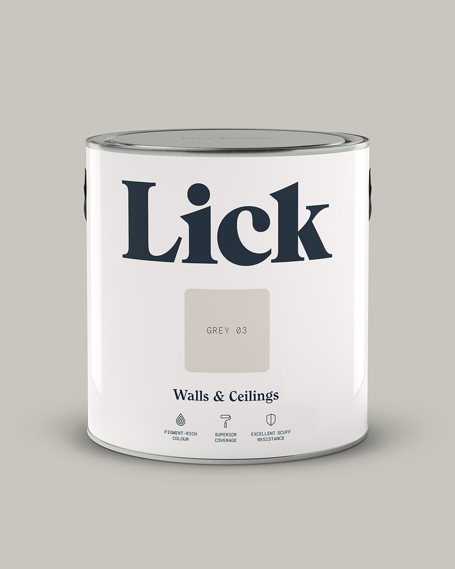 Close up of Lick tin in Grey 03 paint shade
