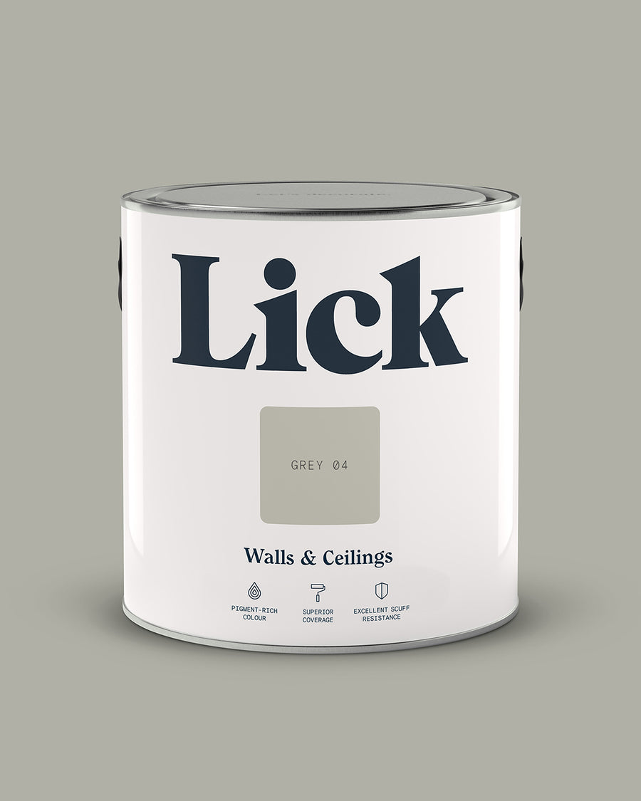 Close up of Lick tin in Grey 04 paint shade