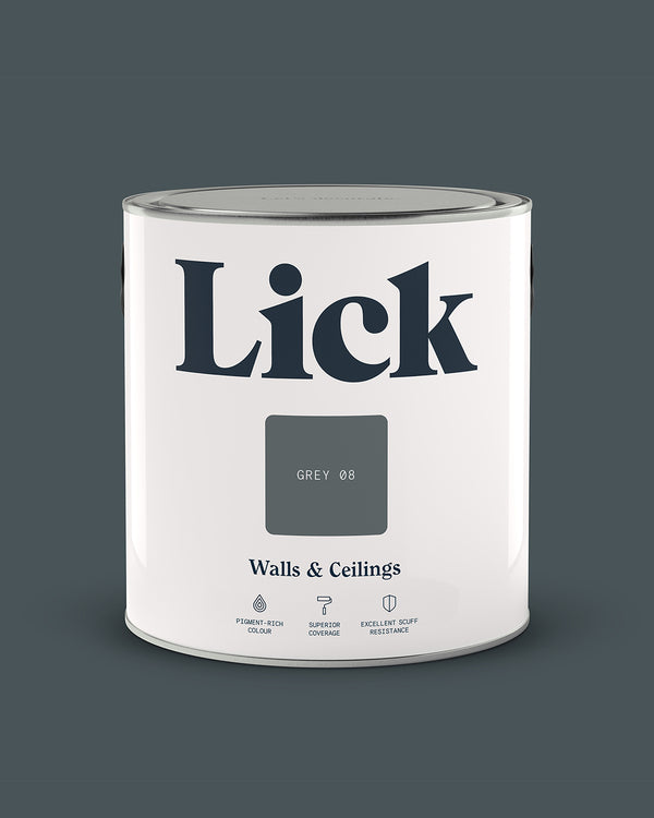 Close up of Lick tin in Grey 08 paint shade