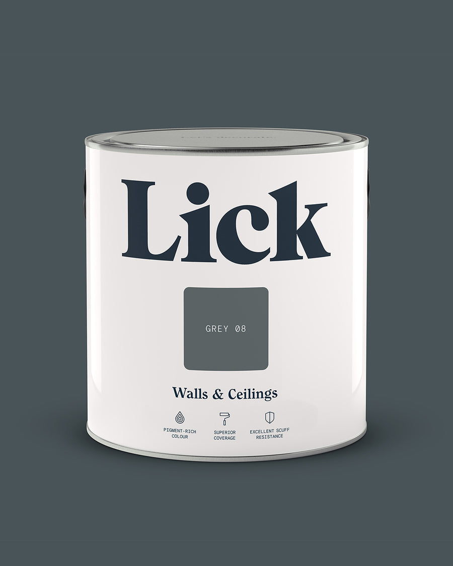 Close up of Lick tin in Grey 08 paint shade