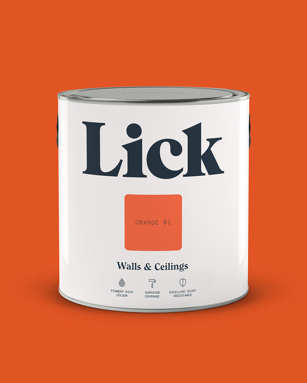 Close up of Lick tin in Orange 01 paint shade