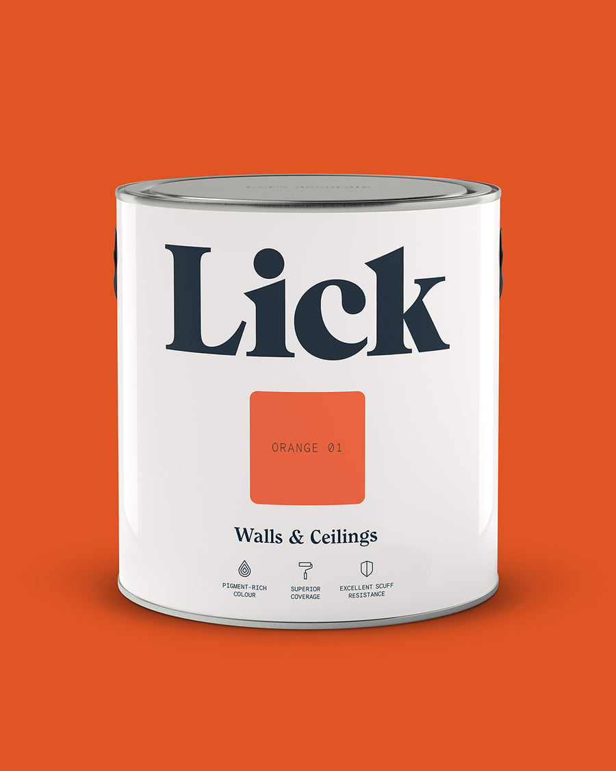 Close up of Lick tin in Orange 01 paint shade