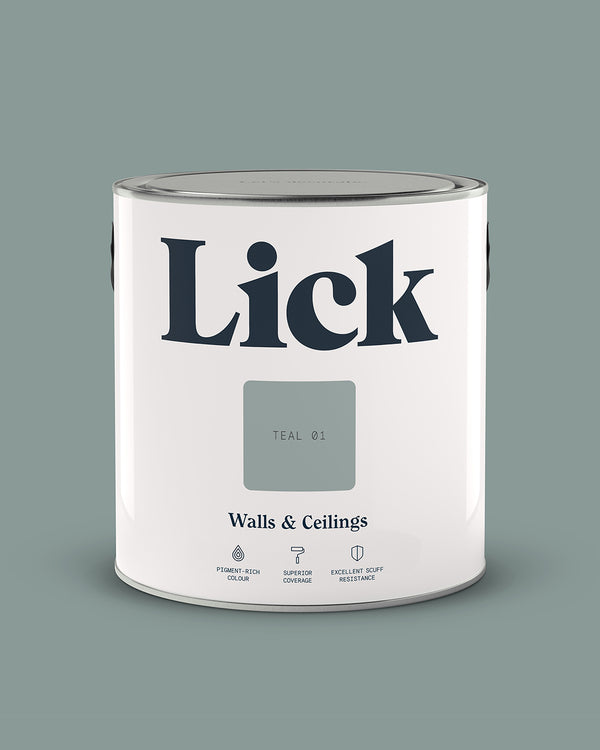 Close up of Lick tin in Teal 01 paint shade