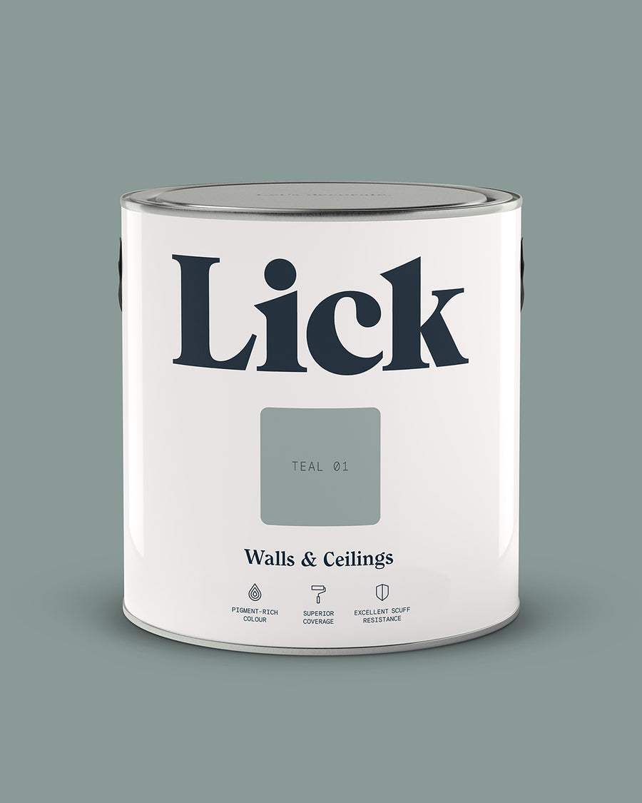 Close up of Lick tin in Teal 01 paint shade