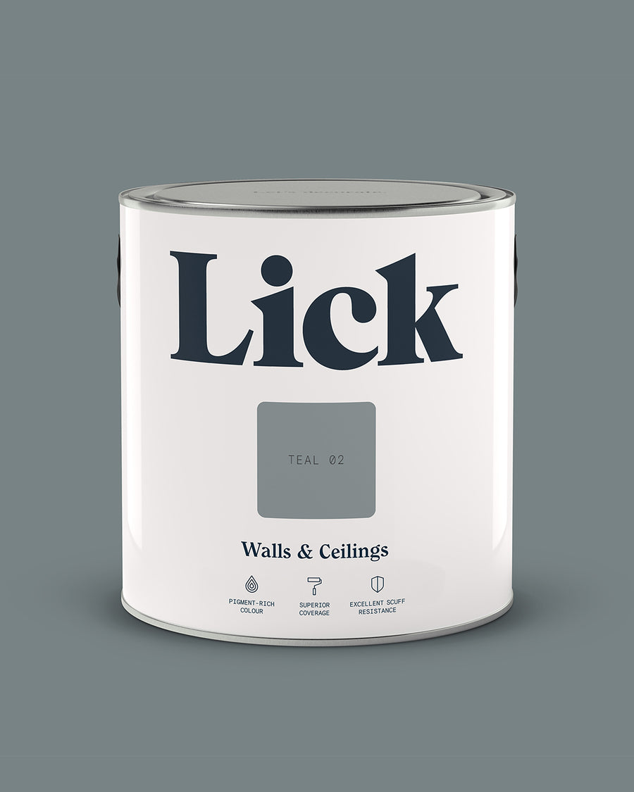 Close up of Lick tin in Teal 02 paint shade