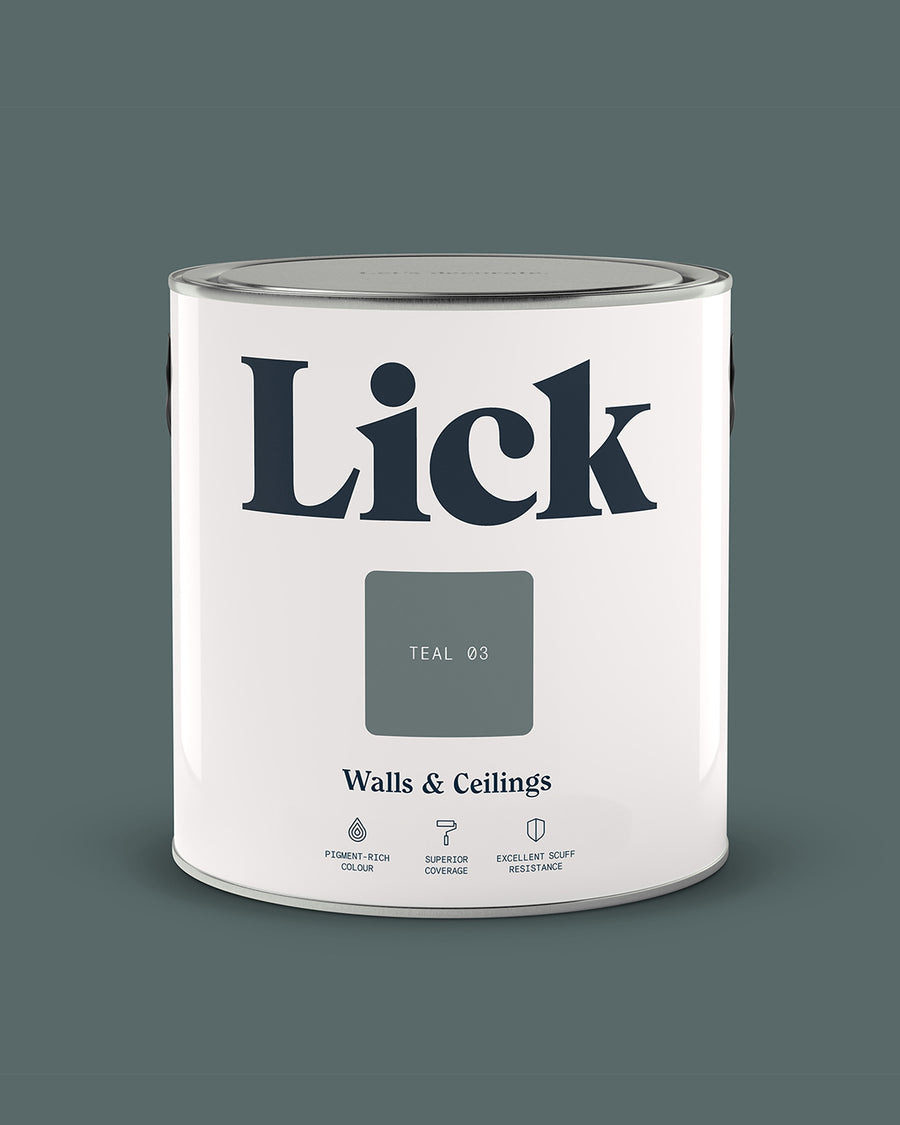 Close up of Lick tin in Teal 03 paint shade