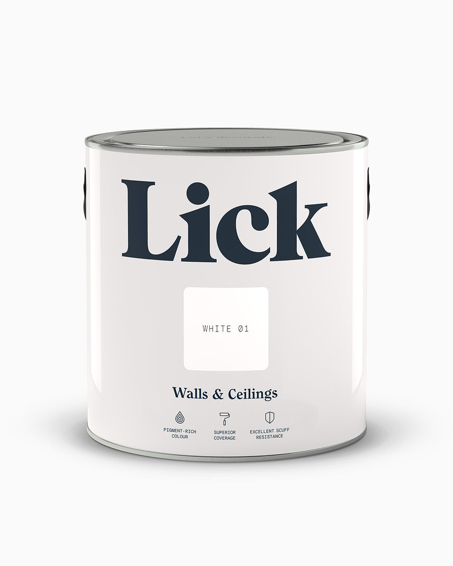 Close up of Lick tin in White 01 paint shade