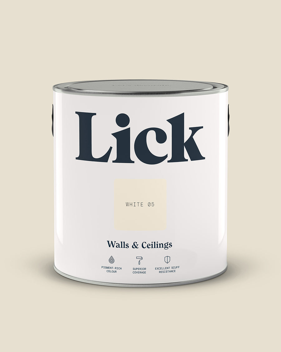 Close up of Lick tin in White 05 paint shade