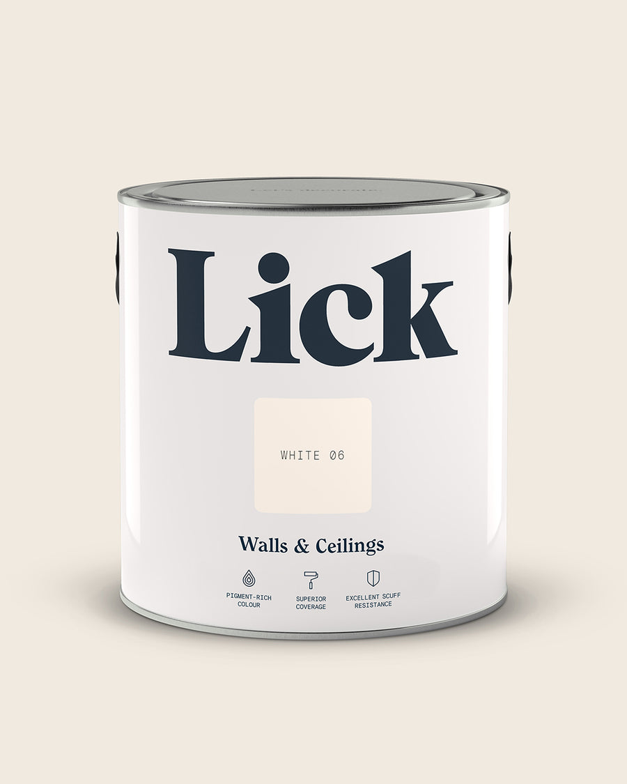 Close up of Lick tin in White 06 paint shade